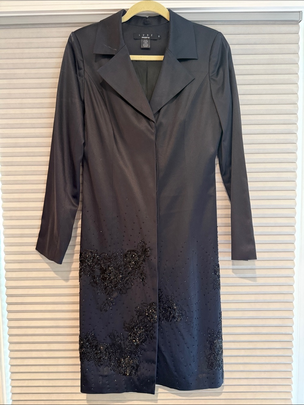 New Arden B . LUXE Black Beaded Long Jacket  with Notch Collar - size S